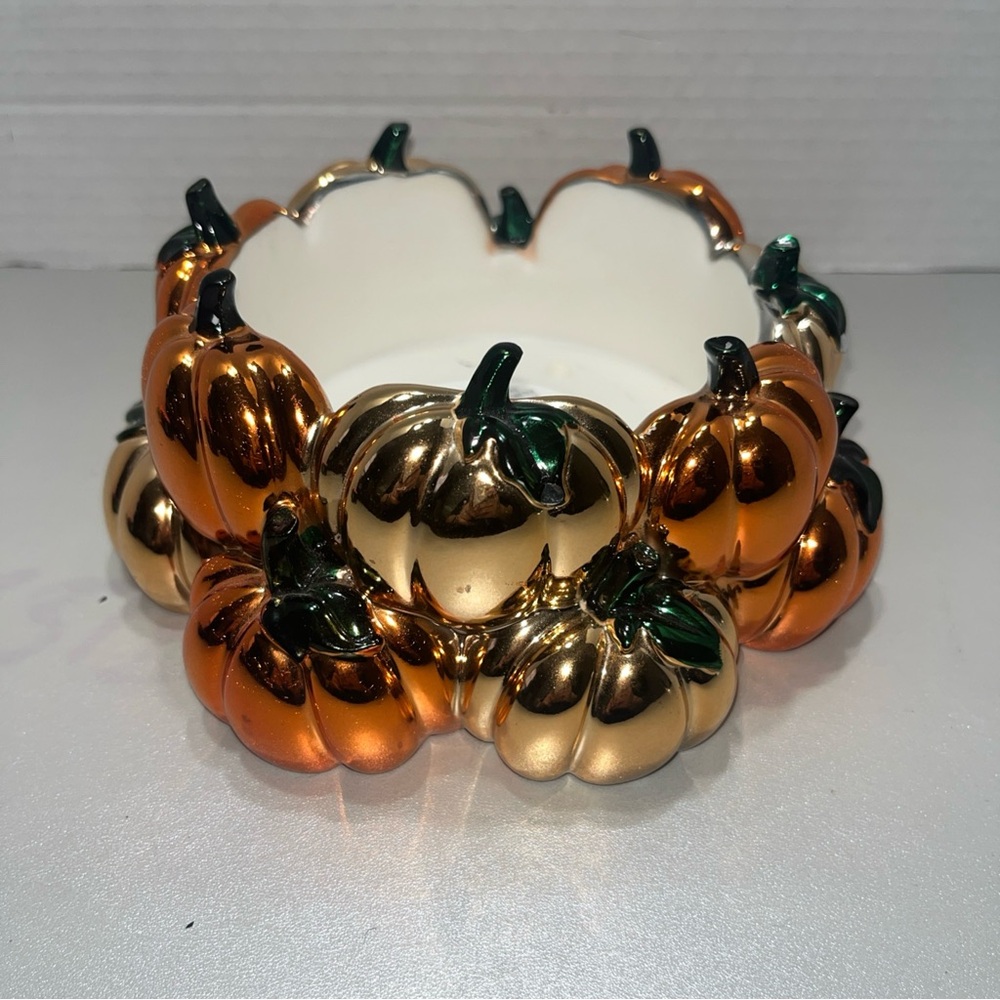 Bath & Body Works Pumpkin Patch Soap Holder Orange Metallic Halloween READ